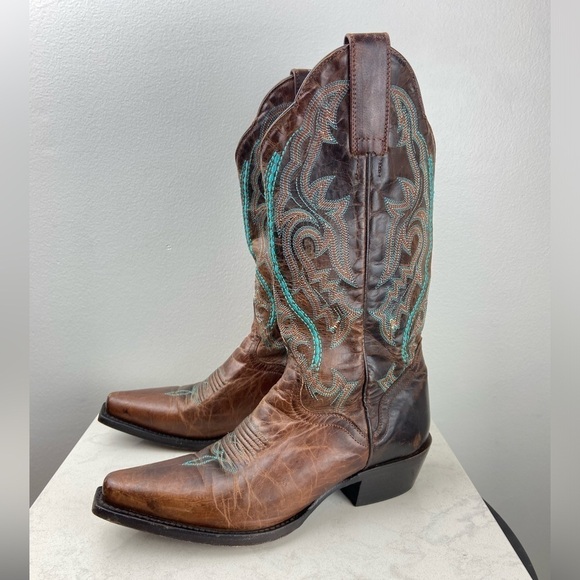 J.B. Dillon Embroidered Turquoise Cowgirl Genuine Goat Leather Cowboy Boots 5.5B
